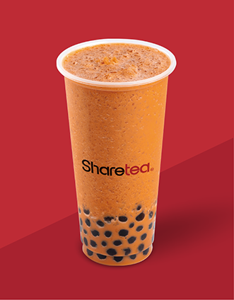 Thai Tea Ice Blend with Boba - Creamy Thai tea blended with ice and topped with chewy tapioca pearls